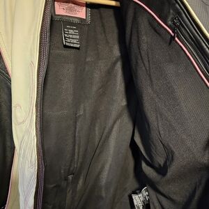 Harley Davidson Creme Black and Pink Leather Coat